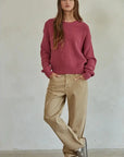 Cotton Ribbed Knit Long Sleeve Pullover Sweater