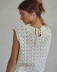 Cotton Crochet V-Neck Button Down Vest