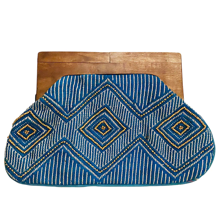 Beaded Clutch Bag with Wooden Handle