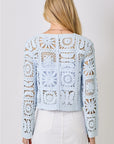 Baby Blue Blossoms Crochet Button Up Cardigan