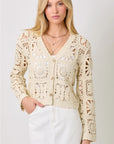 Beige Blossoms Crochet Button Up Cardigan