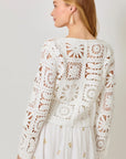 White Blossoms Crochet Button Up Cardigan