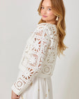 White Blossoms Crochet Button Up Cardigan