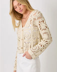 Beige Blossoms Crochet Button Up Cardigan