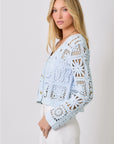 Baby Blue Blossoms Crochet Button Up Cardigan