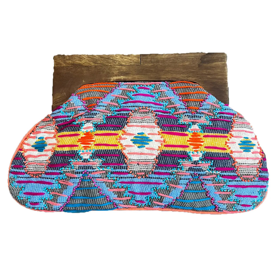 Beaded Clutch Bag with Wooden Handle