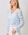 Baby Blue Blossoms Crochet Button Up Cardigan