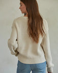 Cotton Ribbed Knit Long Sleeve Pullover Sweater