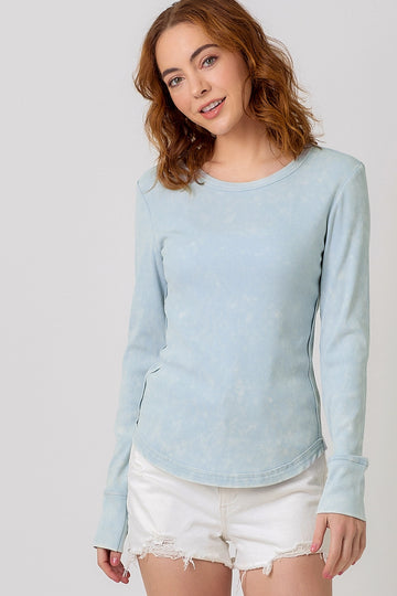 Washed Ribbed Cotton Crew Neck