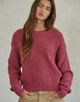 Cotton Ribbed Knit Long Sleeve Pullover Sweater