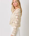 Beige Blossoms Crochet Button Up Cardigan