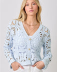 Baby Blue Blossoms Crochet Button Up Cardigan