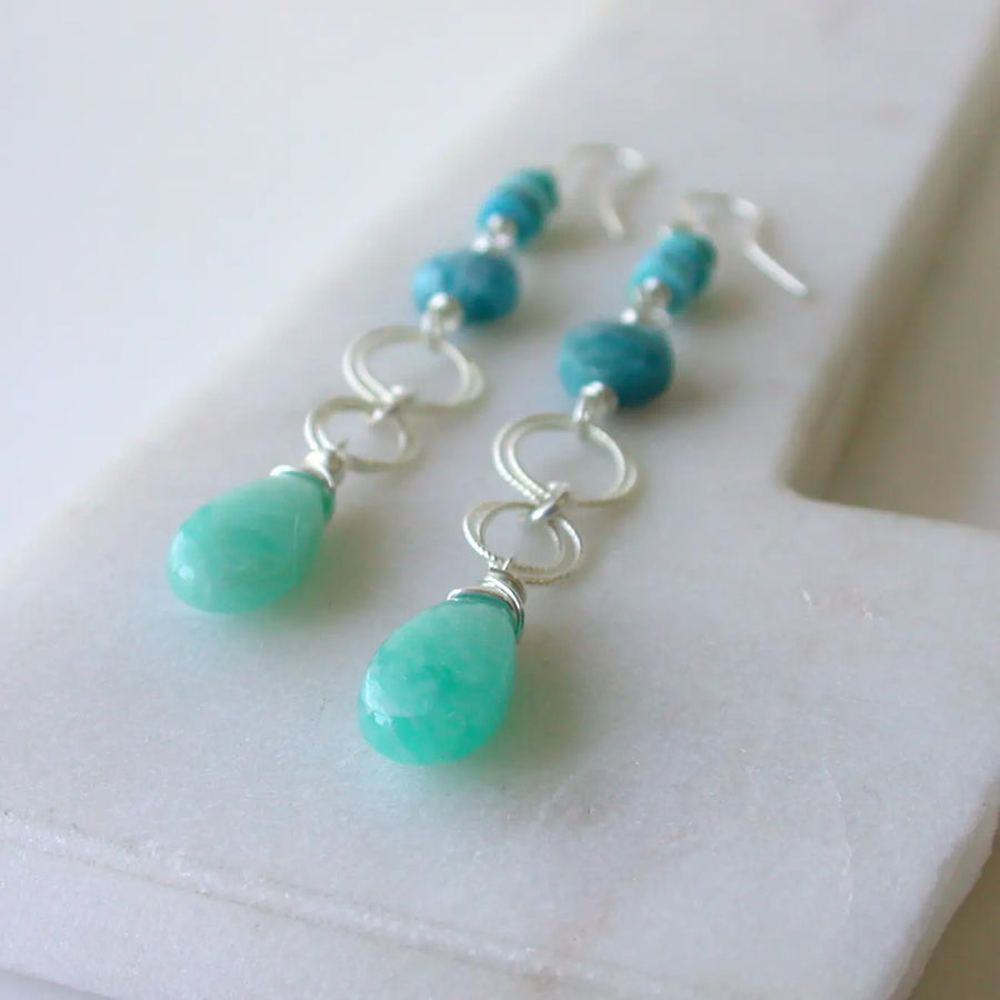 Long Beachy Gemstone Sterling Silver Earrings