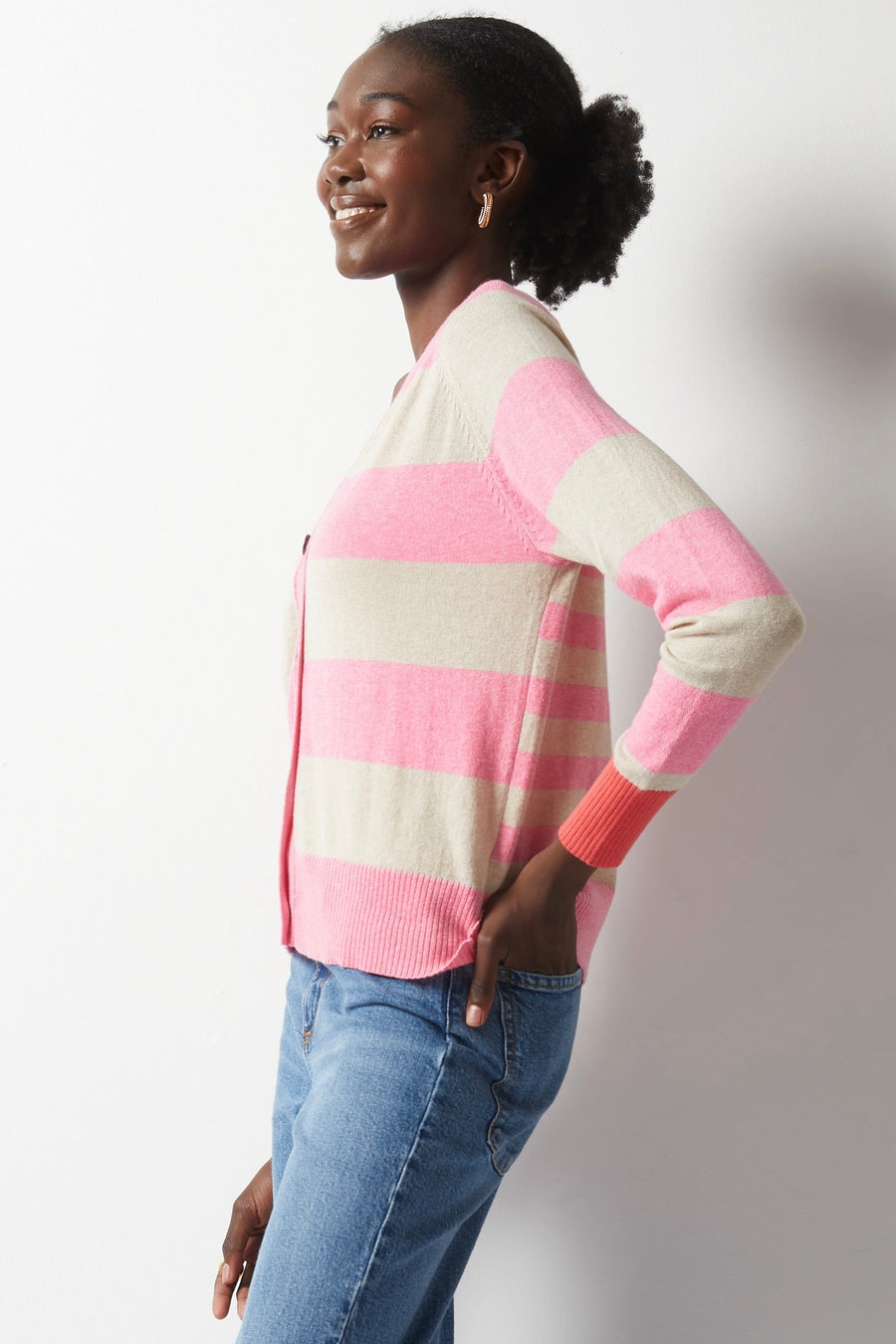 Zaket and Plover Essential Stripe Cardi Sweater - Bloom