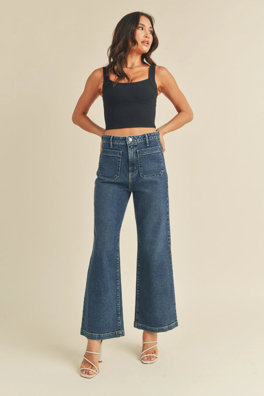 Dark Denim Patch Pocket Wide Leg