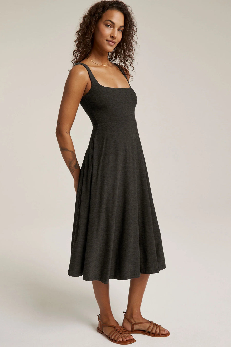 Featherweight At the Ready Square Neck Dress-Black