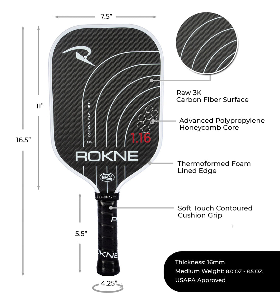 Rokne Taktical Carbon 1.16 (16MM) Pickleball Paddle