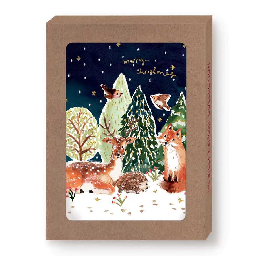 Snowy Woodland Scene Boxed Holiday Cards - Set of 10