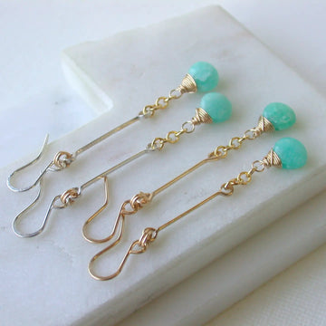 Linear Slender Amazonite Earrings 14K Gold Fill