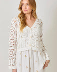 White Blossoms Crochet Button Up Cardigan