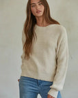 Cotton Ribbed Knit Long Sleeve Pullover Sweater