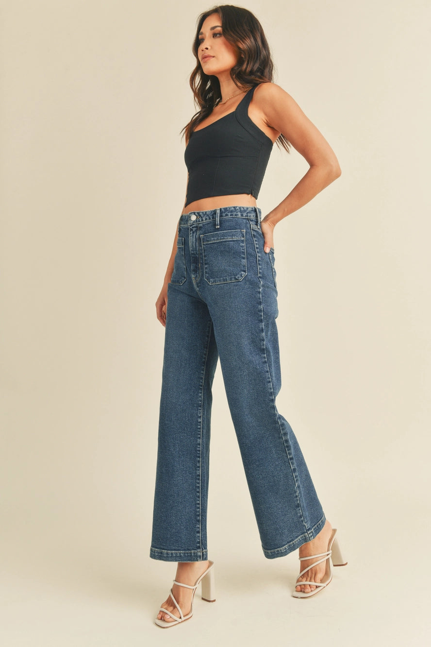 Dark Denim Patch Pocket Wide Leg