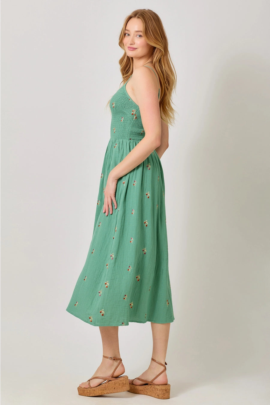 Sweetgrass Embroidered Double Gauze Smocked Dress