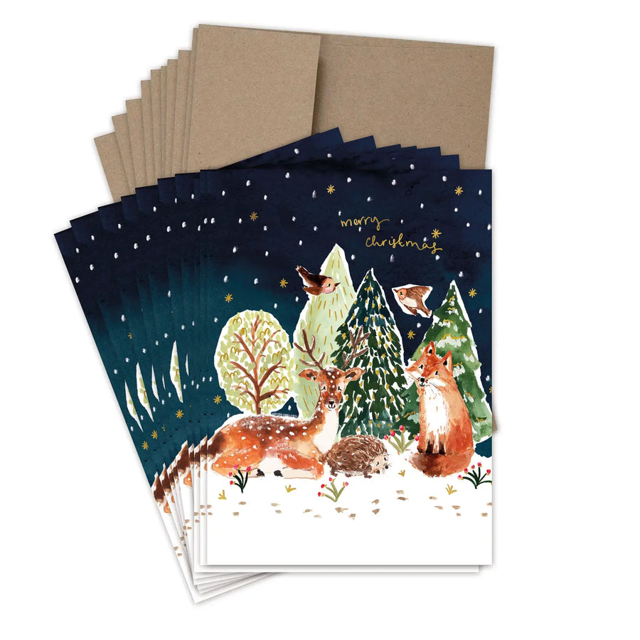 Snowy Woodland Scene Boxed Holiday Cards - Set of 10