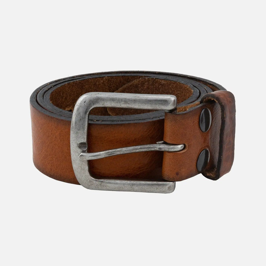 Ari Unisex Vintage Leather Belt-Camel