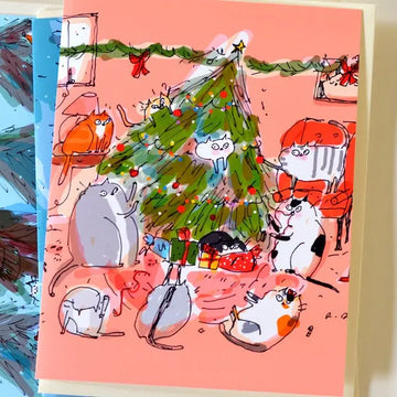 Christmas Cat Party Greeting Card