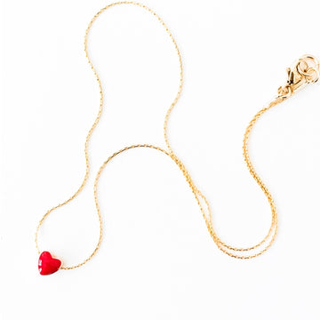 Tiny Red Heart Gold Filled Necklace - 15"